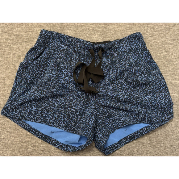 Lululemon Shorts Blue Black Unlined Pocket Drawstring Size 4 - Picture 1 of 7